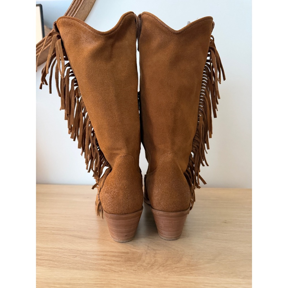 Sundance Dove Canyon Brown Suede Fringe Western Boots Italian 10/41 Cowgirl Boho - Picture 7 of 10